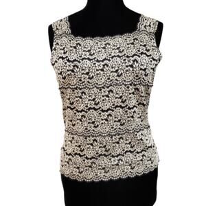 Lea & Nicole Sleeveless Tank Top Lined Career Crochet Mesh Blouse Medium